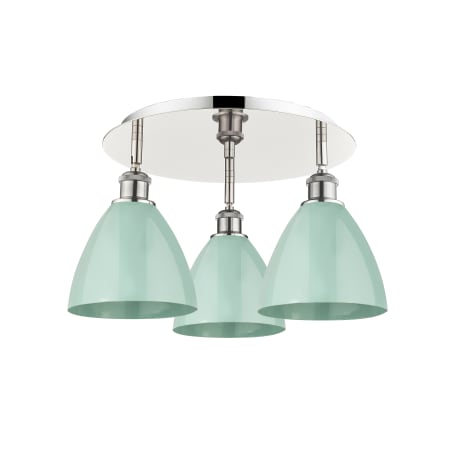 A large image of the Innovations Lighting 516-3C-10-20 Ballston Dome Flush Polished Nickel / Seafoam