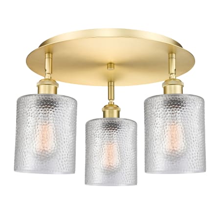 A large image of the Innovations Lighting 516-3C-10-18 Cobbleskill Flush Satin Gold / Clear