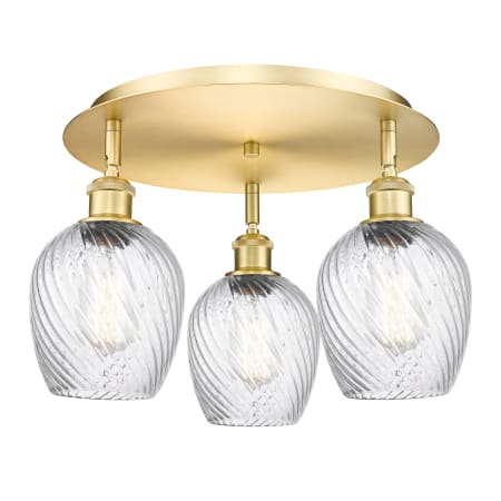 A large image of the Innovations Lighting 516-3C-10-17 Salina Flush Satin Gold / Clear Spiral Fluted