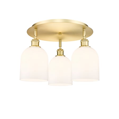 A large image of the Innovations Lighting 516-3C-11-18 Bella Flush Satin Gold / Gloss White