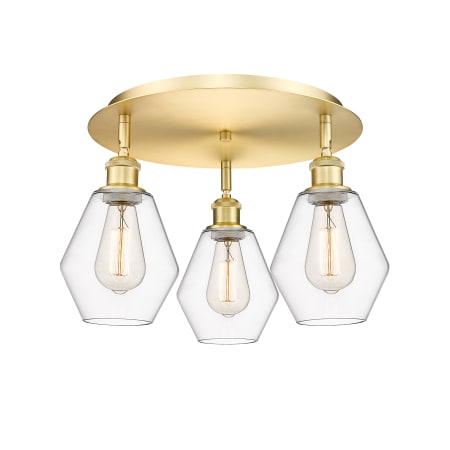 A large image of the Innovations Lighting 516-3C-10-18 Cindyrella Flush Satin Gold / Clear