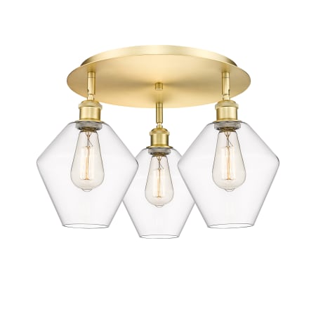 A large image of the Innovations Lighting 516-3C-11-20 Cindyrella Flush Satin Gold / Clear