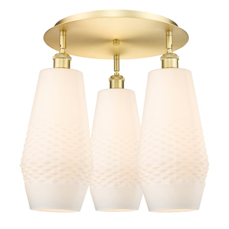 A large image of the Innovations Lighting 516-3C-17-19 Windham Flush Satin Gold / White