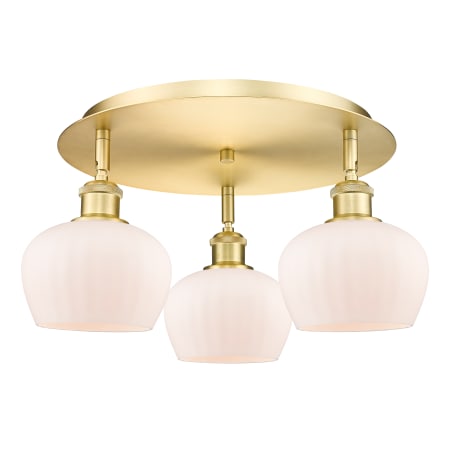 A large image of the Innovations Lighting 516-3C-8-19 Fenton Flush Satin Gold / Matte White