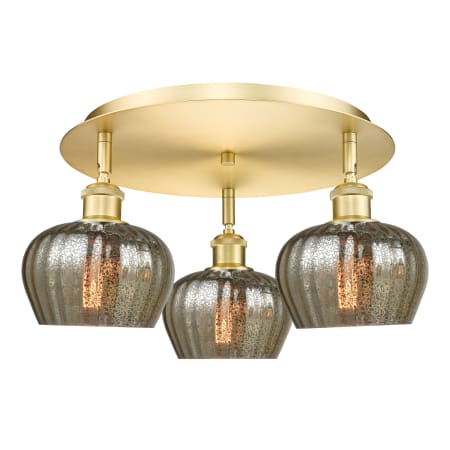 A large image of the Innovations Lighting 516-3C-8-19 Fenton Flush Satin Gold / Mercury