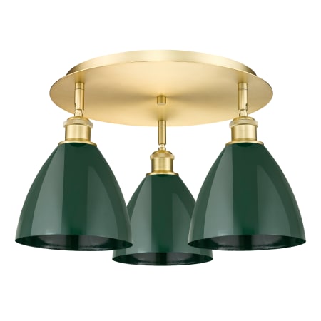 A large image of the Innovations Lighting 516-3C-10-20 Ballston Dome Flush Satin Gold / Green