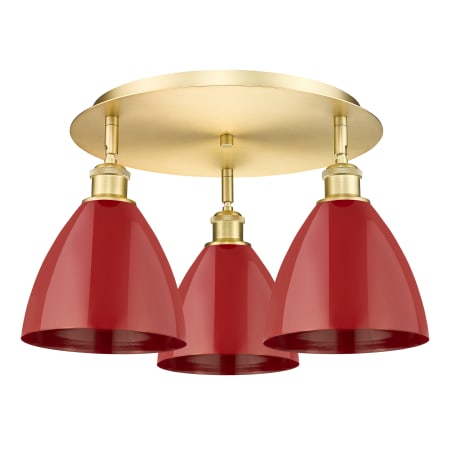 A large image of the Innovations Lighting 516-3C-10-20 Ballston Dome Flush Satin Gold / Red