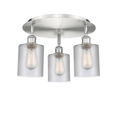 A large image of the Innovations Lighting 516-3C-10-18 Cobbleskill Flush Satin Nickel / Clear