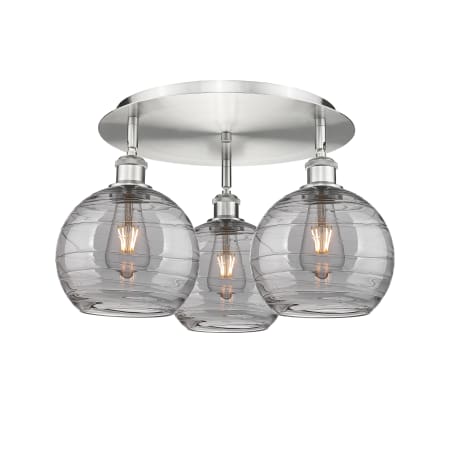 A large image of the Innovations Lighting 516-3C 11 20 Athens Deco Swirl Semi-Flush Satin Nickel / Light Smoke Deco Swirl