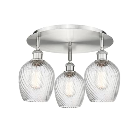 A large image of the Innovations Lighting 516-3C-10-17 Salina Flush Satin Nickel / Clear Spiral Fluted