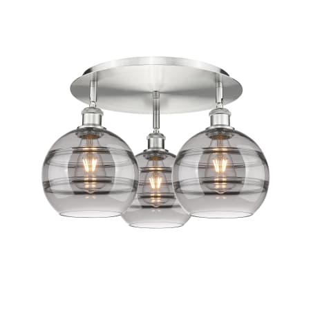 A large image of the Innovations Lighting 516-3C-11-20 Rochester Flush Satin Nickel / Light Smoke