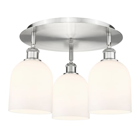 A large image of the Innovations Lighting 516-3C-11-18 Bella Flush Satin Nickel / Gloss White