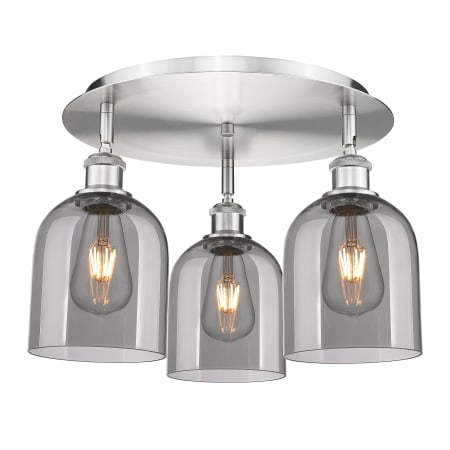 A large image of the Innovations Lighting 516-3C-11-18 Bella Flush Satin Nickel / Light Smoke