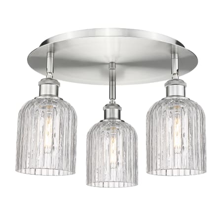 A large image of the Innovations Lighting 516-3C-10-17 Bridal Veil Flush Satin Nickel / Clear