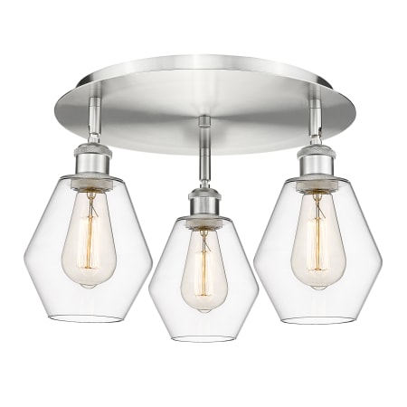 A large image of the Innovations Lighting 516-3C-10-18 Cindyrella Flush Satin Nickel / Clear