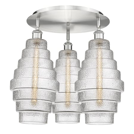 A large image of the Innovations Lighting 516-3C-18-20 Cascade Flush Satin Nickel / Clear