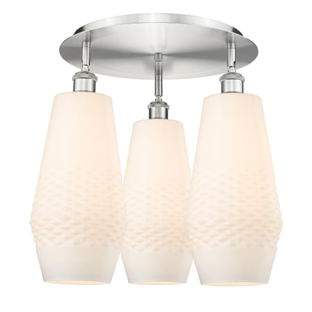 A large image of the Innovations Lighting 516-3C-17-19 Windham Flush Satin Nickel / White