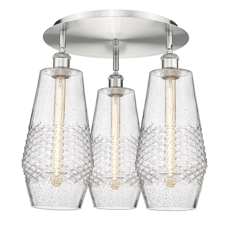 A large image of the Innovations Lighting 516-3C-17-19 Windham Flush Satin Nickel / Seedy