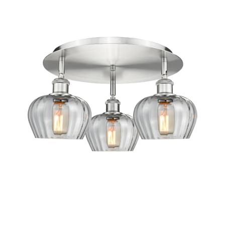 A large image of the Innovations Lighting 516-3C-8-19 Fenton Flush Satin Nickel / Clear