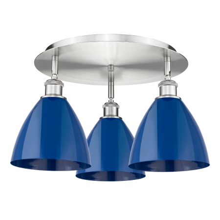 A large image of the Innovations Lighting 516-3C-10-20 Ballston Dome Flush Satin Nickel / Blue