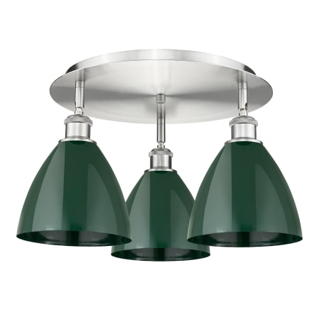 A large image of the Innovations Lighting 516-3C-10-20 Ballston Dome Flush Satin Nickel / Green