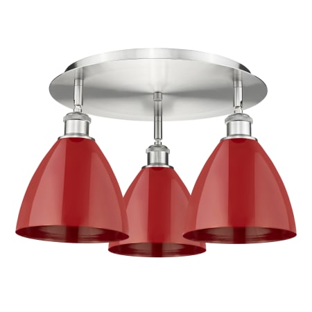 A large image of the Innovations Lighting 516-3C-10-20 Ballston Dome Flush Satin Nickel / Red