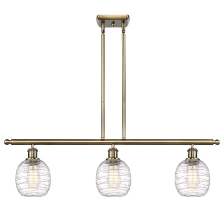 A large image of the Innovations Lighting 516-3I-10-36 Belfast Linear Antique Brass / Deco Swirl