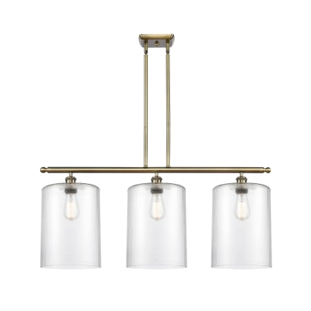 A large image of the Innovations Lighting 516-3I-10-36-L Cobbleskill Linear Antique Brass / Clear