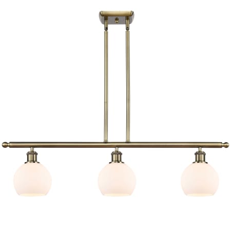 A large image of the Innovations Lighting 516-3I-10-36 Athens Linear Antique Brass / Matte White
