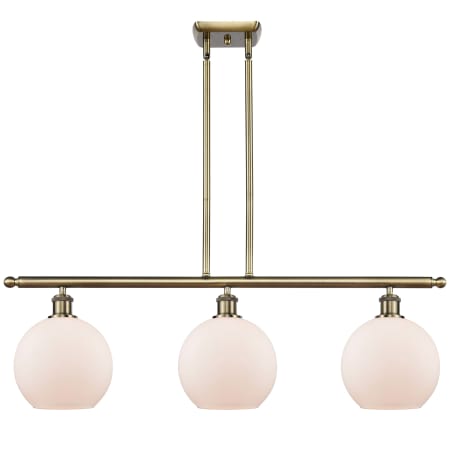 A large image of the Innovations Lighting 516-3I-11-36 Athens Linear Antique Brass / Matte White