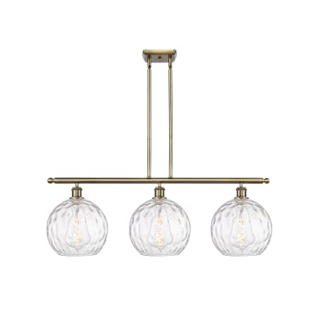 A large image of the Innovations Lighting 516-3I-13-37 Athens Linear Antique Brass / Clear Water Glass