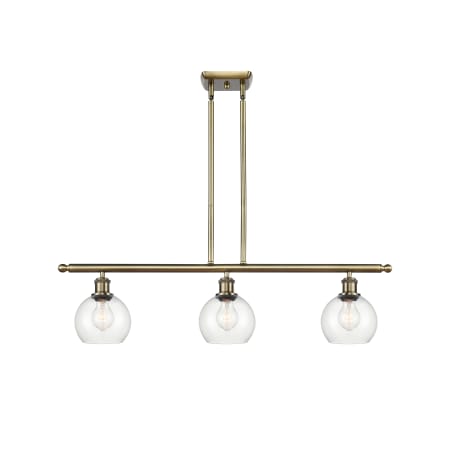 A large image of the Innovations Lighting 516-3I-9-36 Athens Linear Antique Brass / Clear