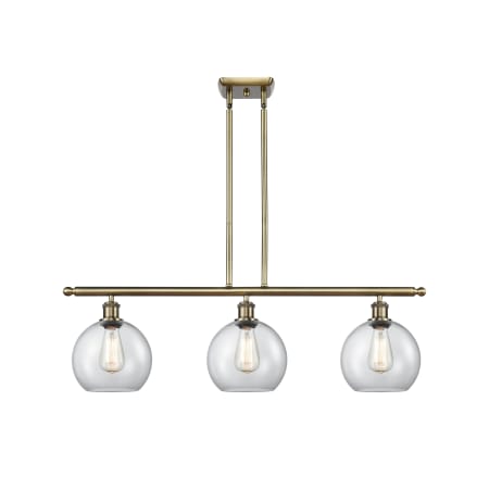 A large image of the Innovations Lighting 516-3I-11-36 Athens Linear Antique Brass / Clear
