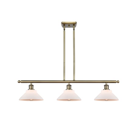 A large image of the Innovations Lighting 516-3I-9-36 Orwell Linear Matte White / Antique Brass