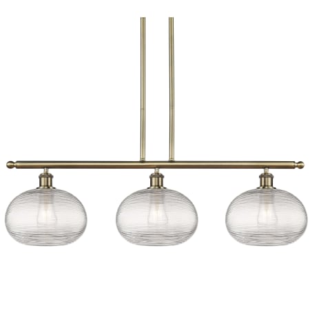 A large image of the Innovations Lighting 516-3I-10-37 Ithaca Pendant Antique Brass / Clear Ithaca