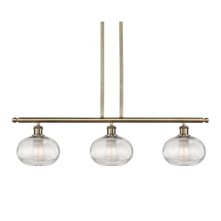 A large image of the Innovations Lighting 516-3I-9-36 Ithaca Pendant Antique Brass / Clear Ithaca