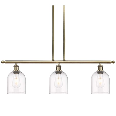 A large image of the Innovations Lighting 516-3I-10-36 Bella Pendant Antique Brass / Clear