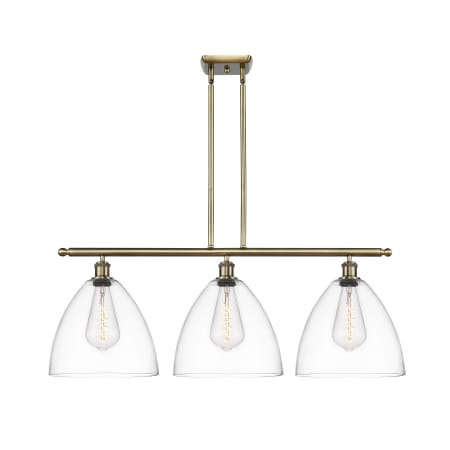 A large image of the Innovations Lighting 516-3I-14-39 Bristol Linear Antique Brass / Clear