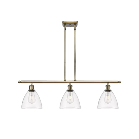 A large image of the Innovations Lighting 516-3I-11-36 Bristol Linear Antique Brass / Clear