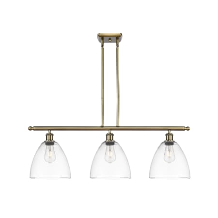 A large image of the Innovations Lighting 516-3I-13-36 Bristol Linear Antique Brass / Clear