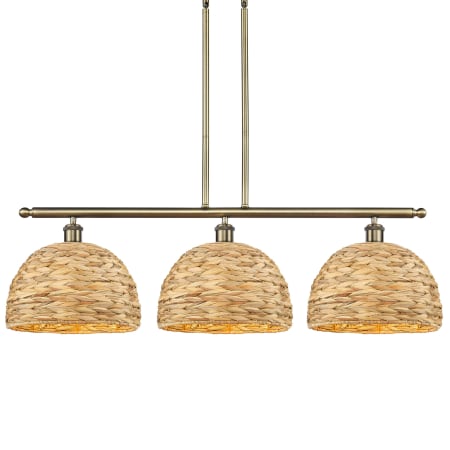 A large image of the Innovations Lighting 516-3I-12-38 Woven Rattan Linear Antique Brass / Natural