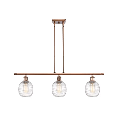 A large image of the Innovations Lighting 516-3I-10-36 Belfast Linear Antique Copper / Deco Swirl