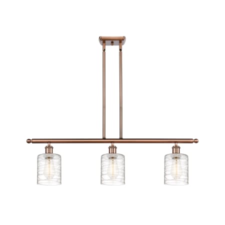 A large image of the Innovations Lighting 516-3I-10-36 Cobbleskill Linear Antique Copper / Deco Swirl