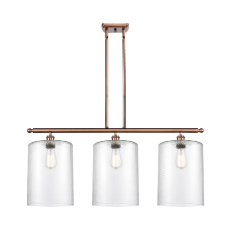 A large image of the Innovations Lighting 516-3I-10-36-L Cobbleskill Linear Antique Copper / Clear