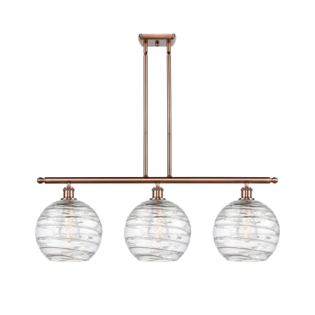 A large image of the Innovations Lighting 516-3I-13-37 Athens Linear Antique Copper / Clear Deco Swirl