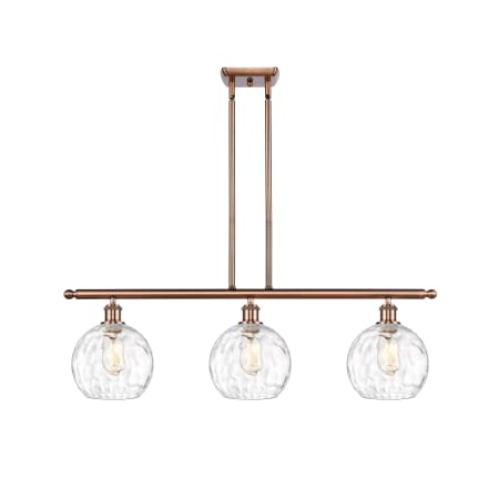 A large image of the Innovations Lighting 516-3I-11-36 Athens Linear Antique Copper / Clear Water Glass