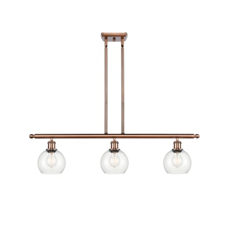 A large image of the Innovations Lighting 516-3I-9-36 Athens Linear Antique Copper / Clear