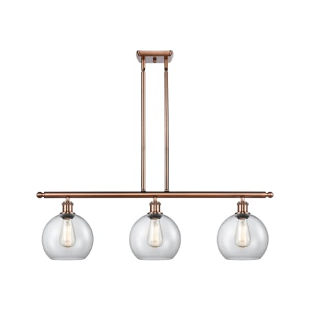 A large image of the Innovations Lighting 516-3I-11-36 Athens Linear Antique Copper / Clear
