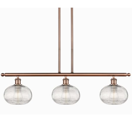A large image of the Innovations Lighting 516-3I-9-36 Ithaca Pendant Antique Copper / Clear Ithaca