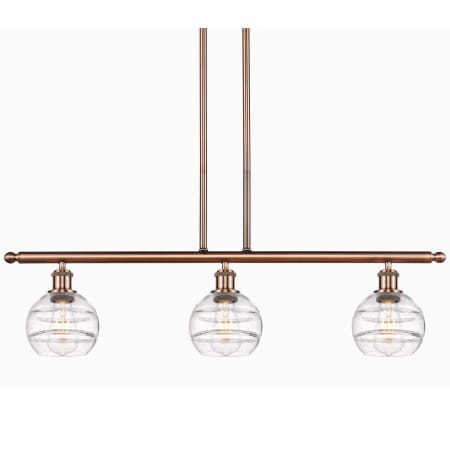A large image of the Innovations Lighting 516-3I-9-36 Rochester Pendant Antique Copper / Clear